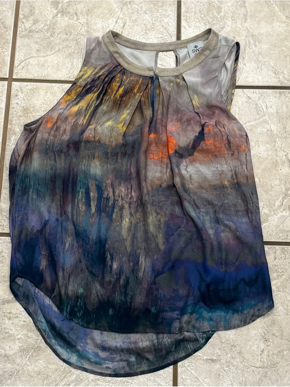 SW3 Bespoke Women's Medium 100% Viscose Abstract Watercolor Sleeveless Blouse